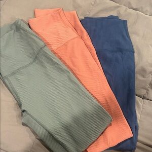 90 Degree By Reflex Ribbed Leggings - Green, Orange, Blue